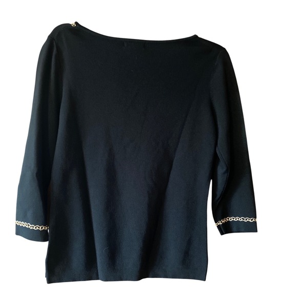 Grace Daniels Black Embellished Chain Pattern Elegant Top 3/4 Sleeve Size M EUC - Picture 6 of 8